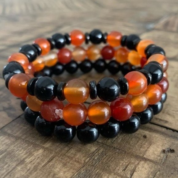 Halloween 8mm  Bracelet Set Carnelian Onyx - Picture 9 of 12